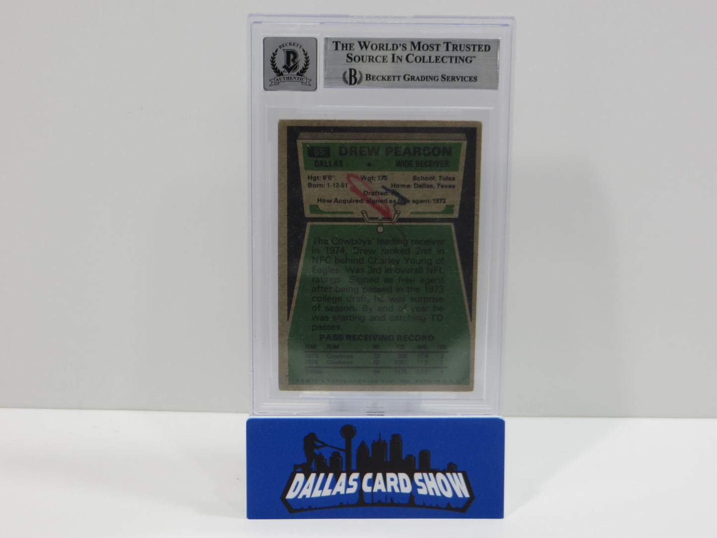 DREW PEARSON SIGNED 1975 TOPPS #65 DALLAS COWBOYS BGS BAS SLAB AUTO 10