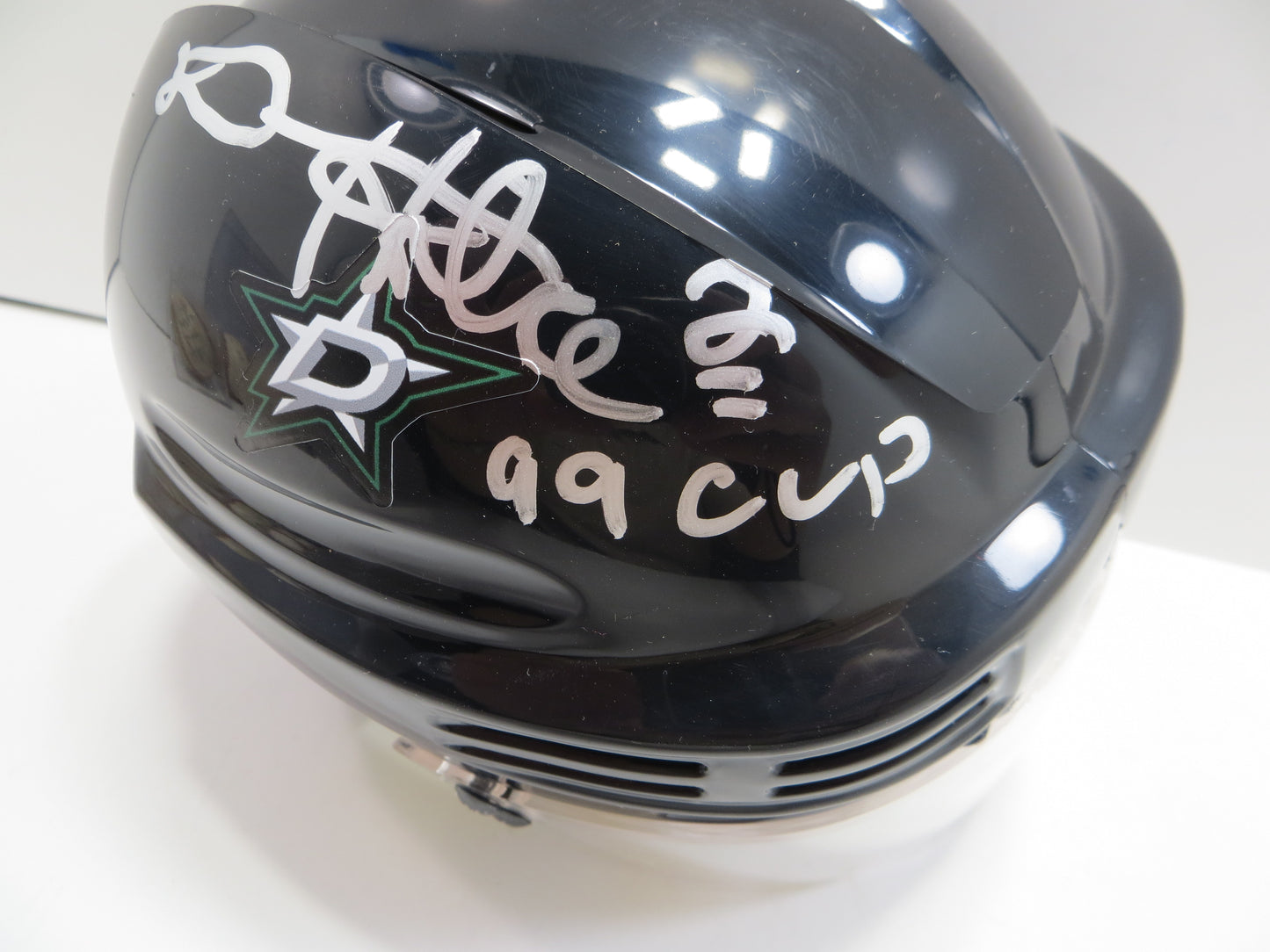 DERIAN HATCHER  DALLAS STARS SIGNED MINI HOCKEY HELMET w/99 CUP BAS COA
