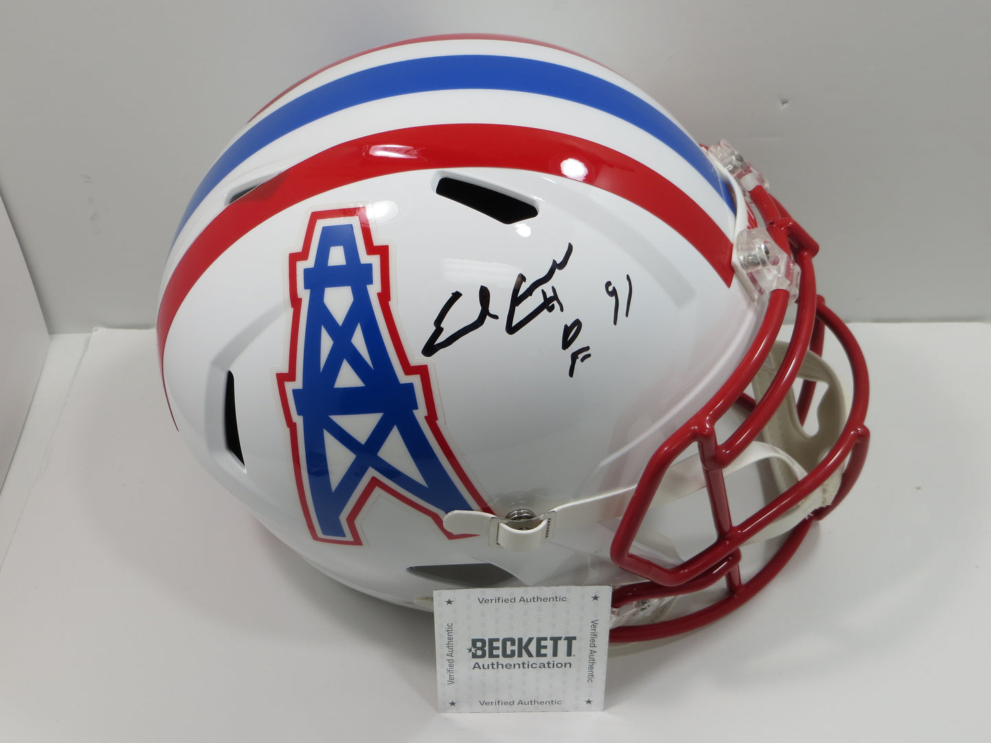 EARL CAMPBELL SIGNED HOUSTON OILERS FULL SIZE HELMET w/INSC UT Longhorns JSA