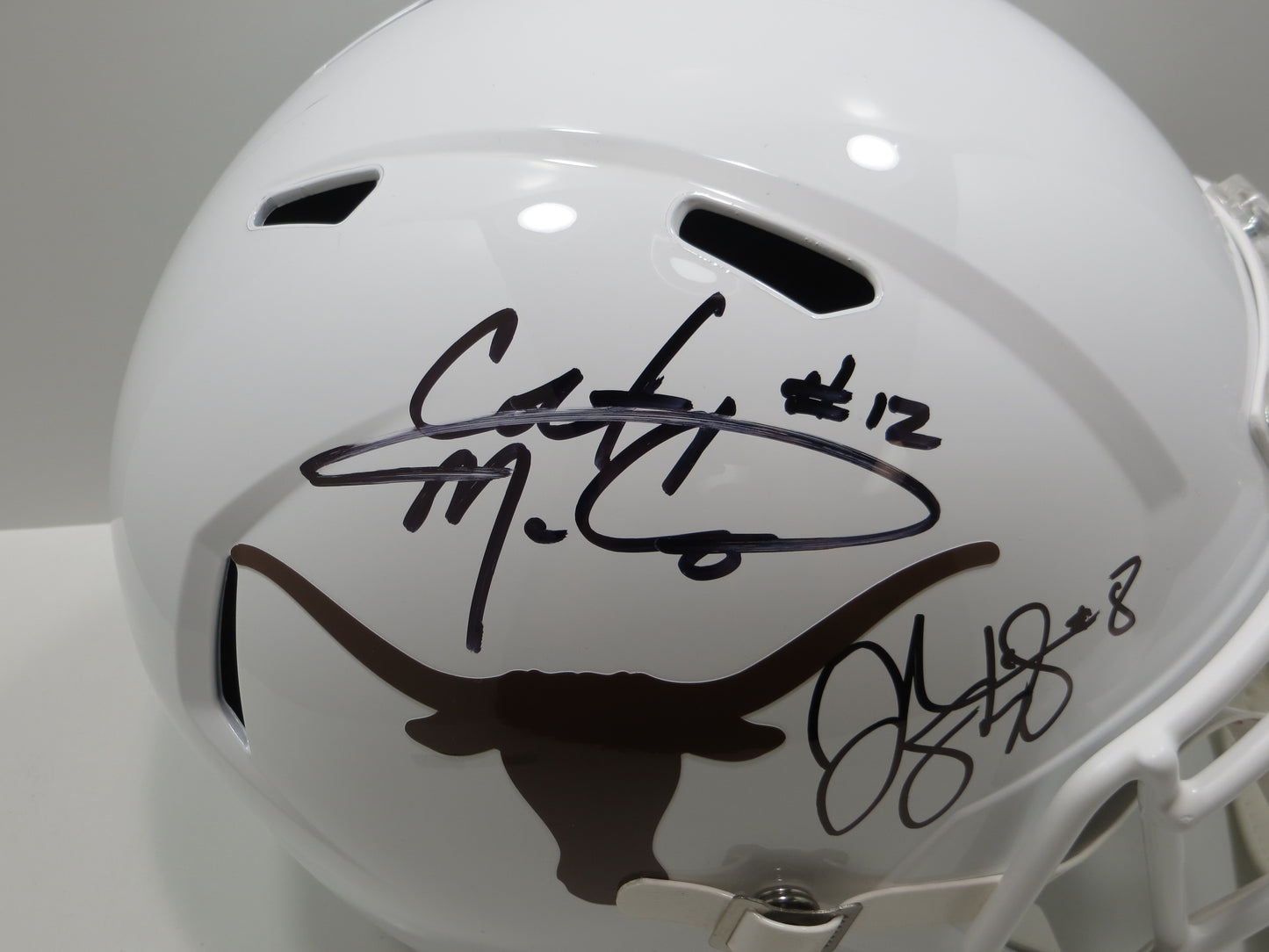 COLT McCOY JORDAN SHIPLEY SIGNED TEXAS LONGHORNS FULL SIZE HELMET BAS