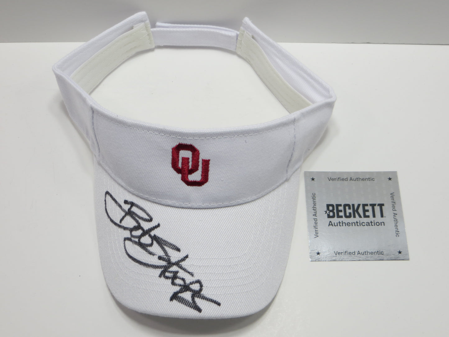 BOB STOOPS OKLAHOMA OU SOONERS SIGNED Iconic Sideline VISOR BAS COA