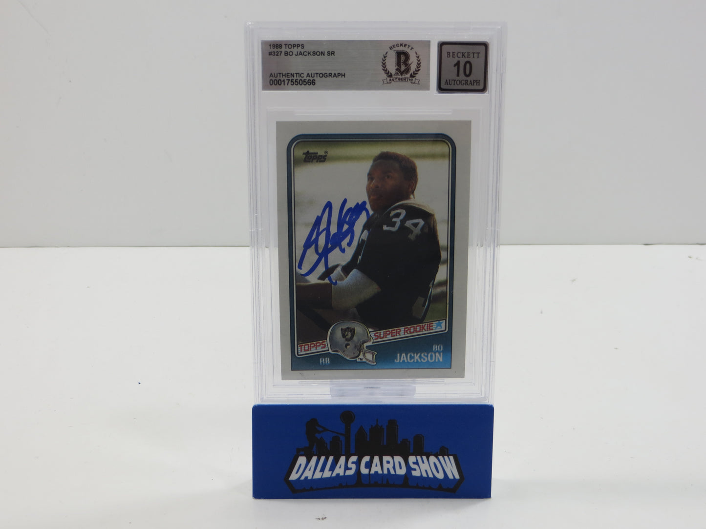 BO JACKSON SIGNED 1988 TOPPS #327 RAIDERS AUBURN BGS BAS SLAB AUTO 10
