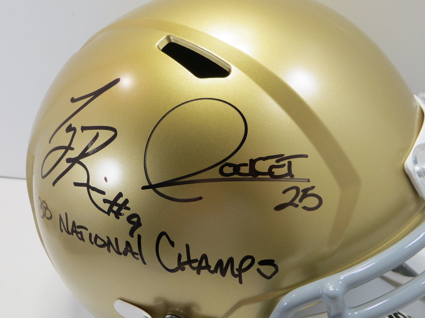 ROCKET ISMAIL TONY RICE SIGNED NOTRE DAME ND FULL SIZE HELMET w/88Champs BAS