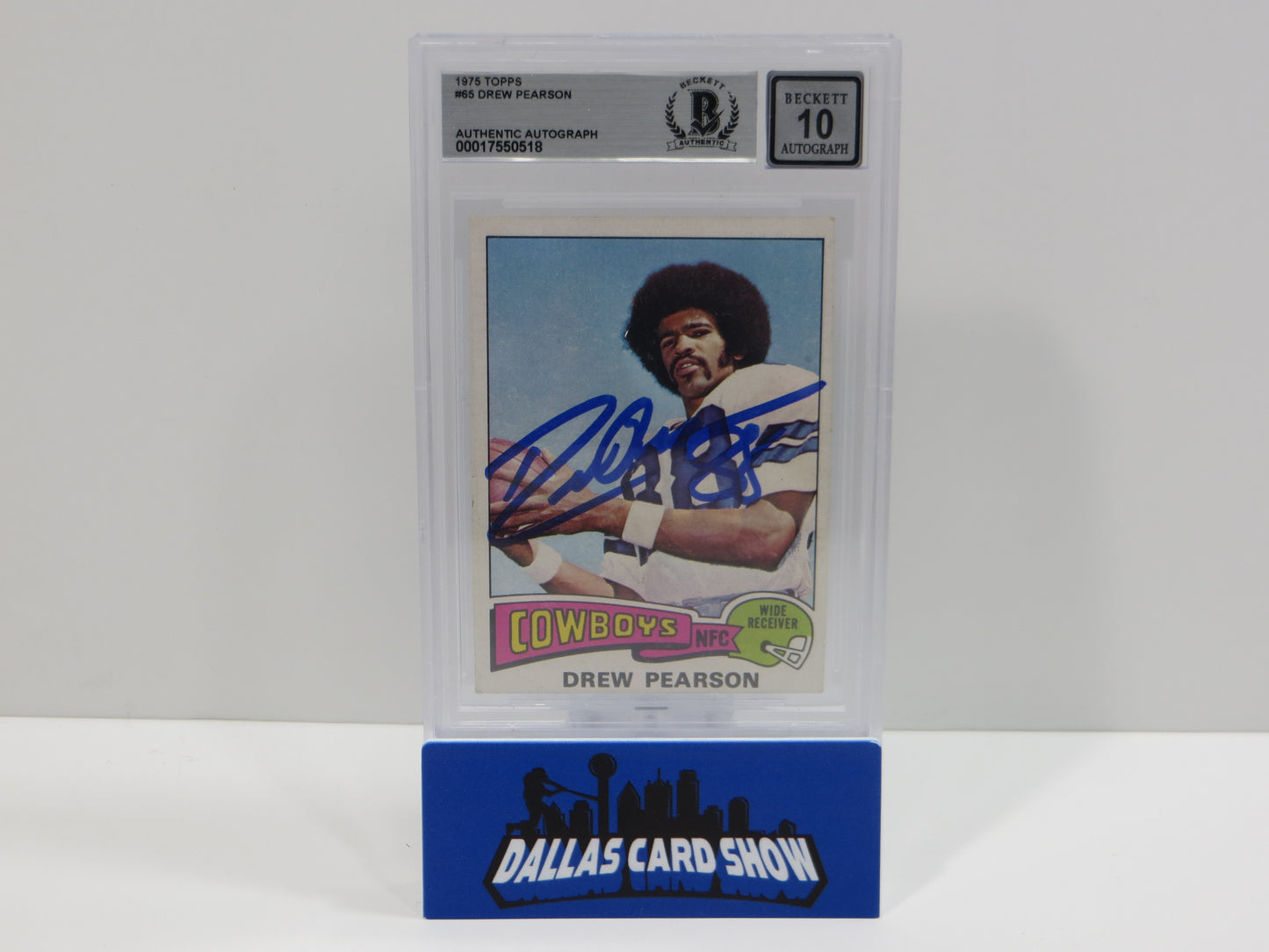 DREW PEARSON SIGNED 1975 TOPPS #65 DALLAS COWBOYS BGS BAS SLAB AUTO 10