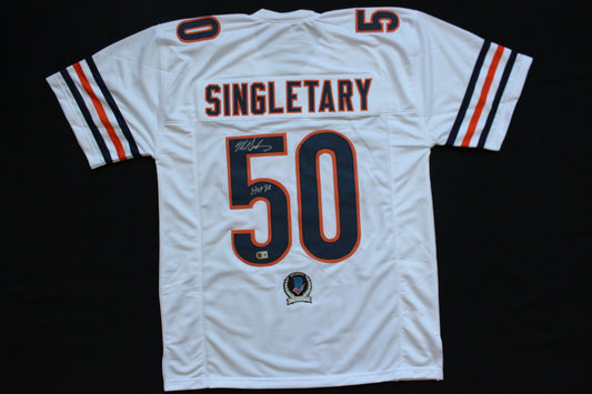 MIKE SINGLETARY CHICAGO BEARS SIGNED WHITE JERSEY w/HOF 98 Baylor Bears BAS