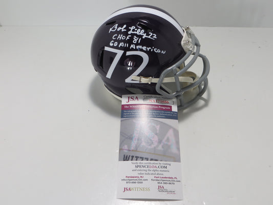 BOB LILLY SIGNED TCU HORNED FROGS #72 MINI HELMET w/MULTI INSCs JSA COA