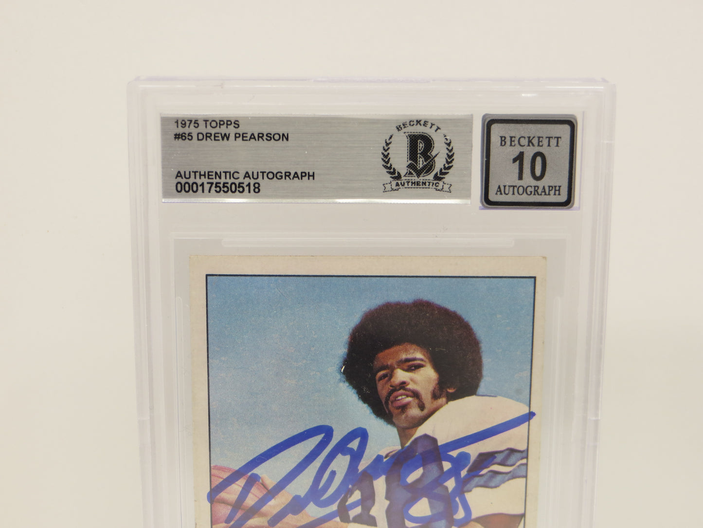 DREW PEARSON SIGNED 1975 TOPPS #65 DALLAS COWBOYS BGS BAS SLAB AUTO 10
