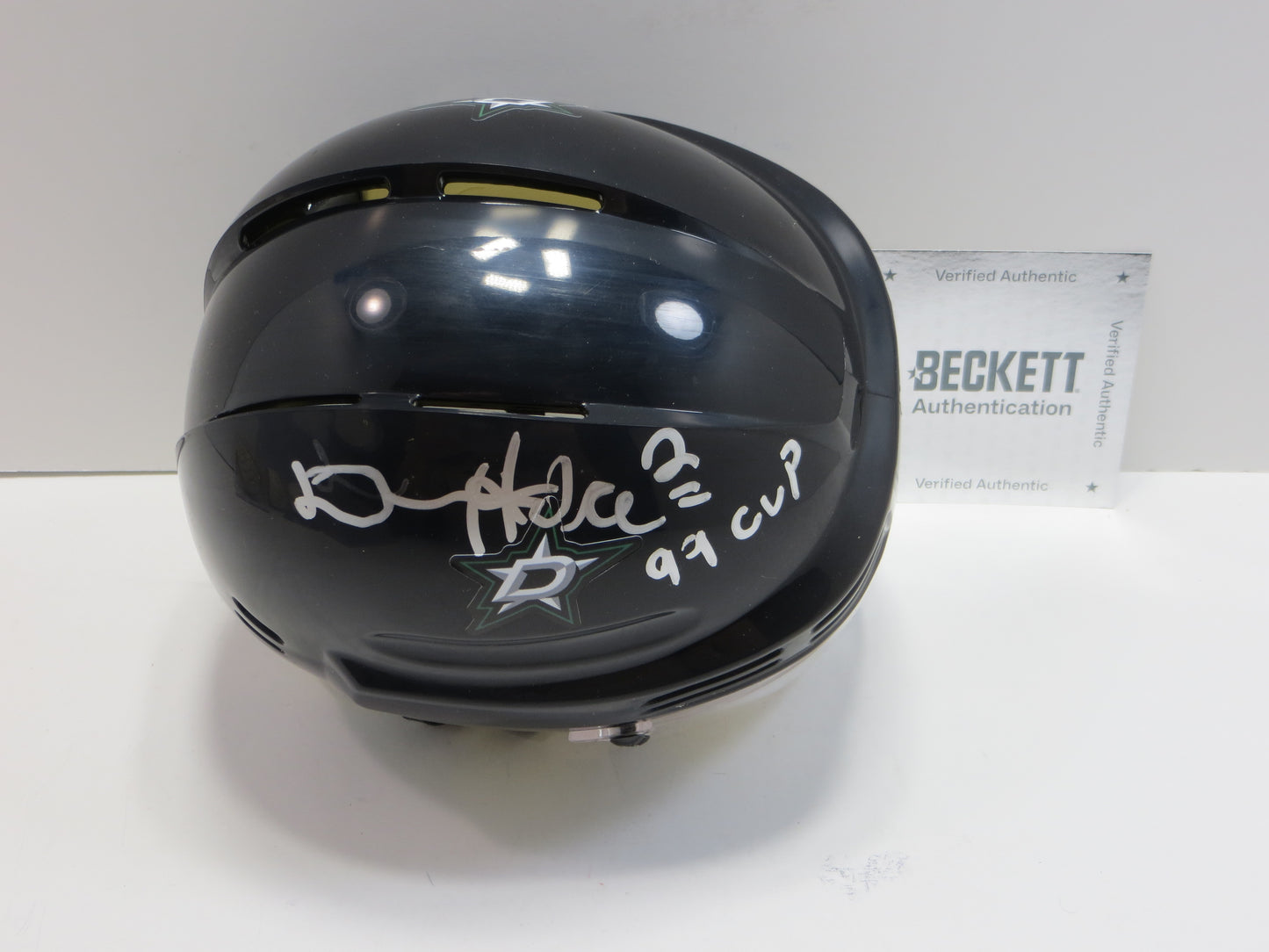 DERIAN HATCHER  DALLAS STARS SIGNED MINI HOCKEY HELMET w/99 CUP BAS COA