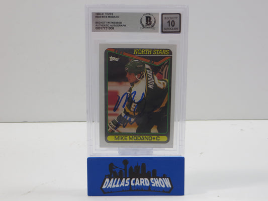 MIKE MODANO SIGNED 1990-91 Topps #348 BAS BGS SLAB AUTO 10
