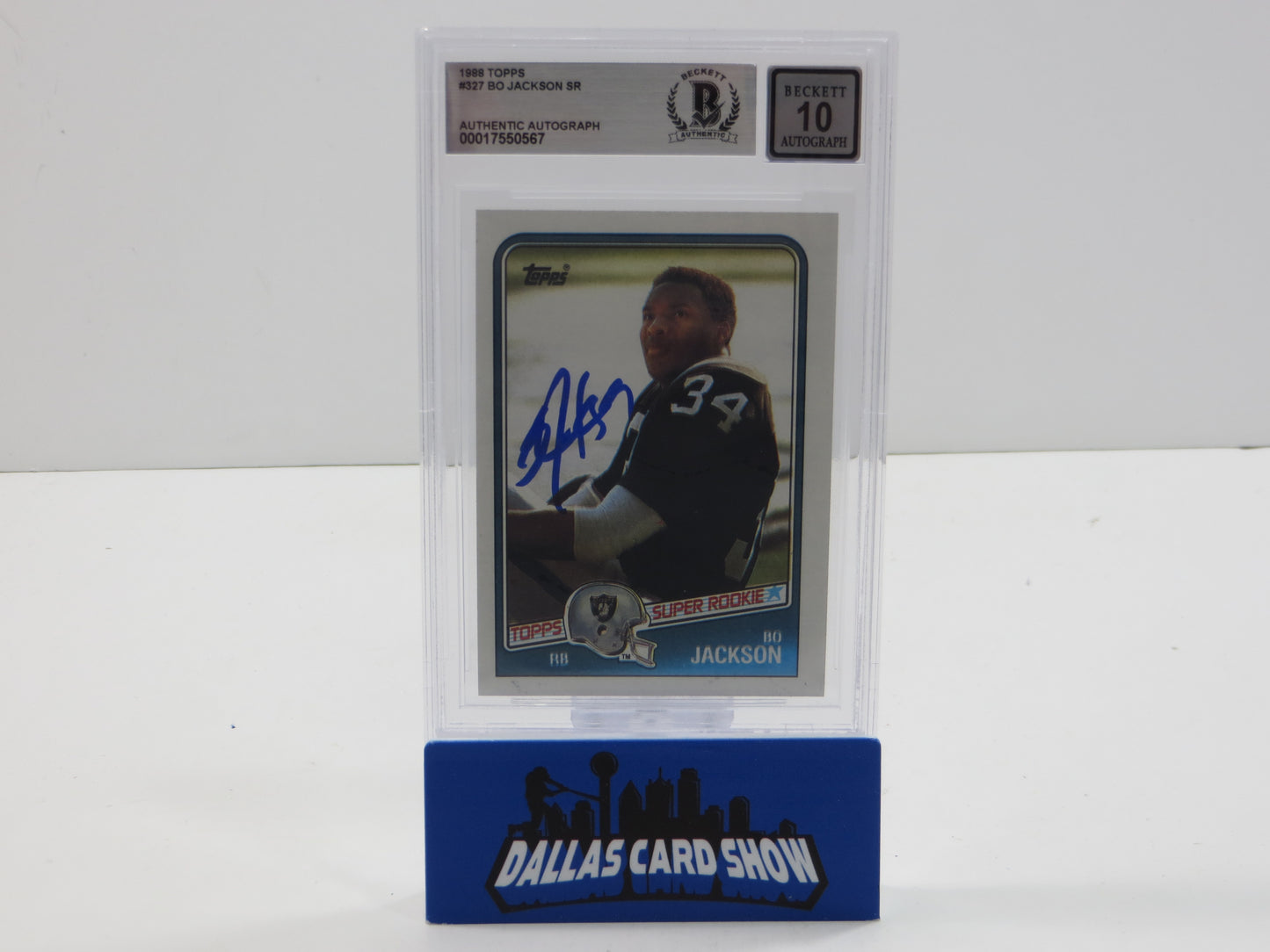 BO JACKSON SIGNED 1988 TOPPS #327 RAIDERS AUBURN BGS BAS SLAB AUTO 10