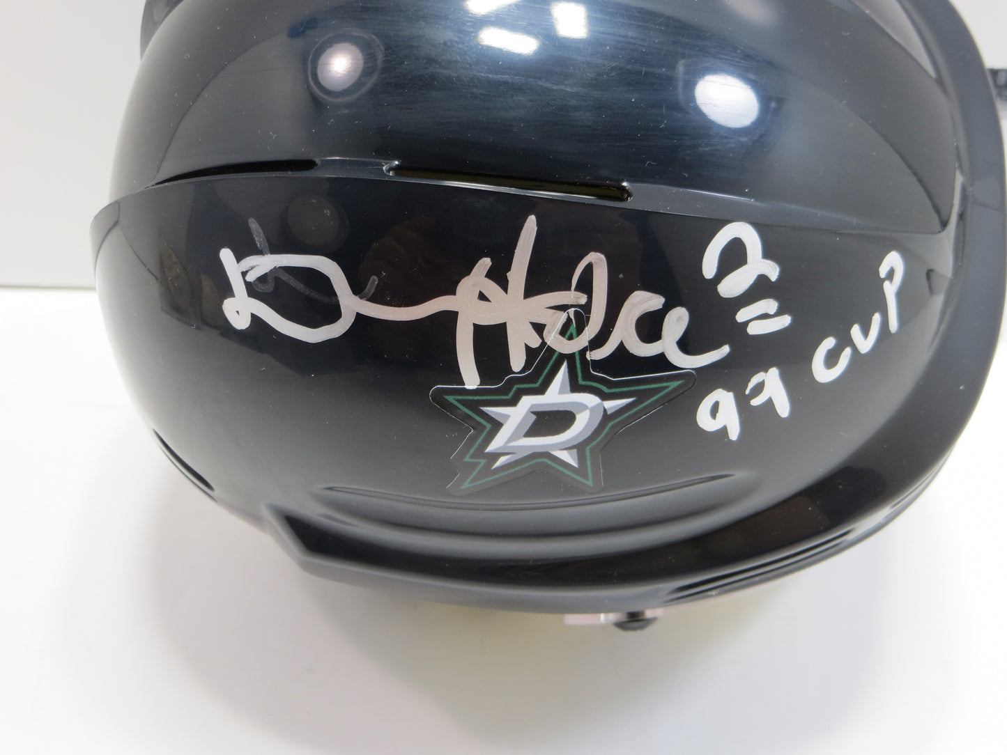 DERIAN HATCHER  DALLAS STARS SIGNED MINI HOCKEY HELMET w/99 CUP BAS COA