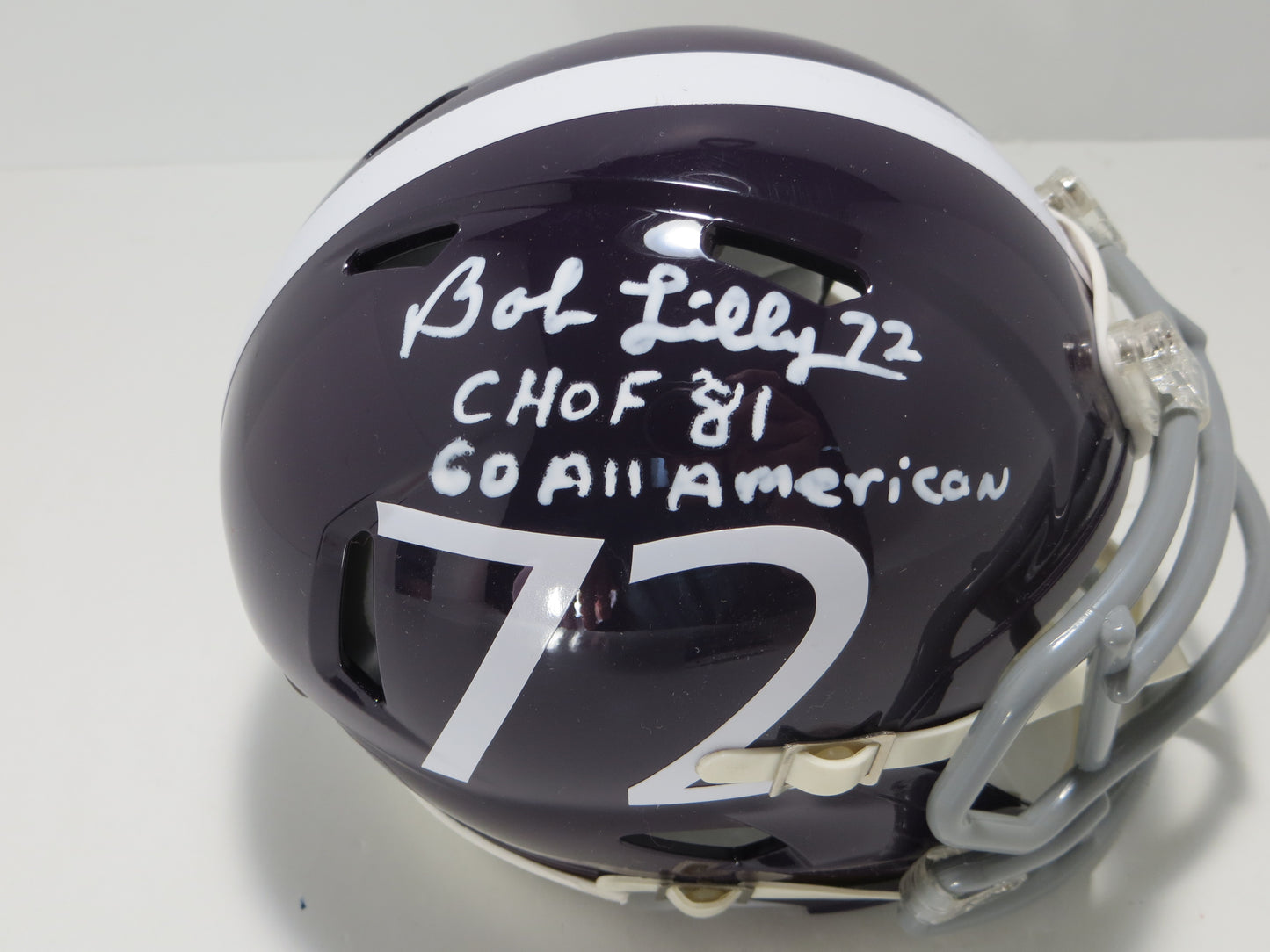 BOB LILLY SIGNED TCU HORNED FROGS #72 MINI HELMET w/MULTI INSCs JSA COA