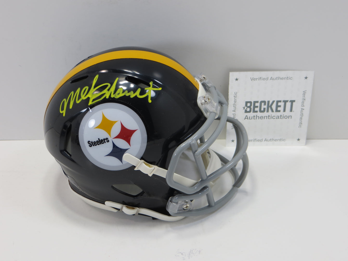 MEL BLOUNT SIGNED PITTSBURGH STEELERS RIDDELL MINI HELMET Yellow Paint Pen BAS