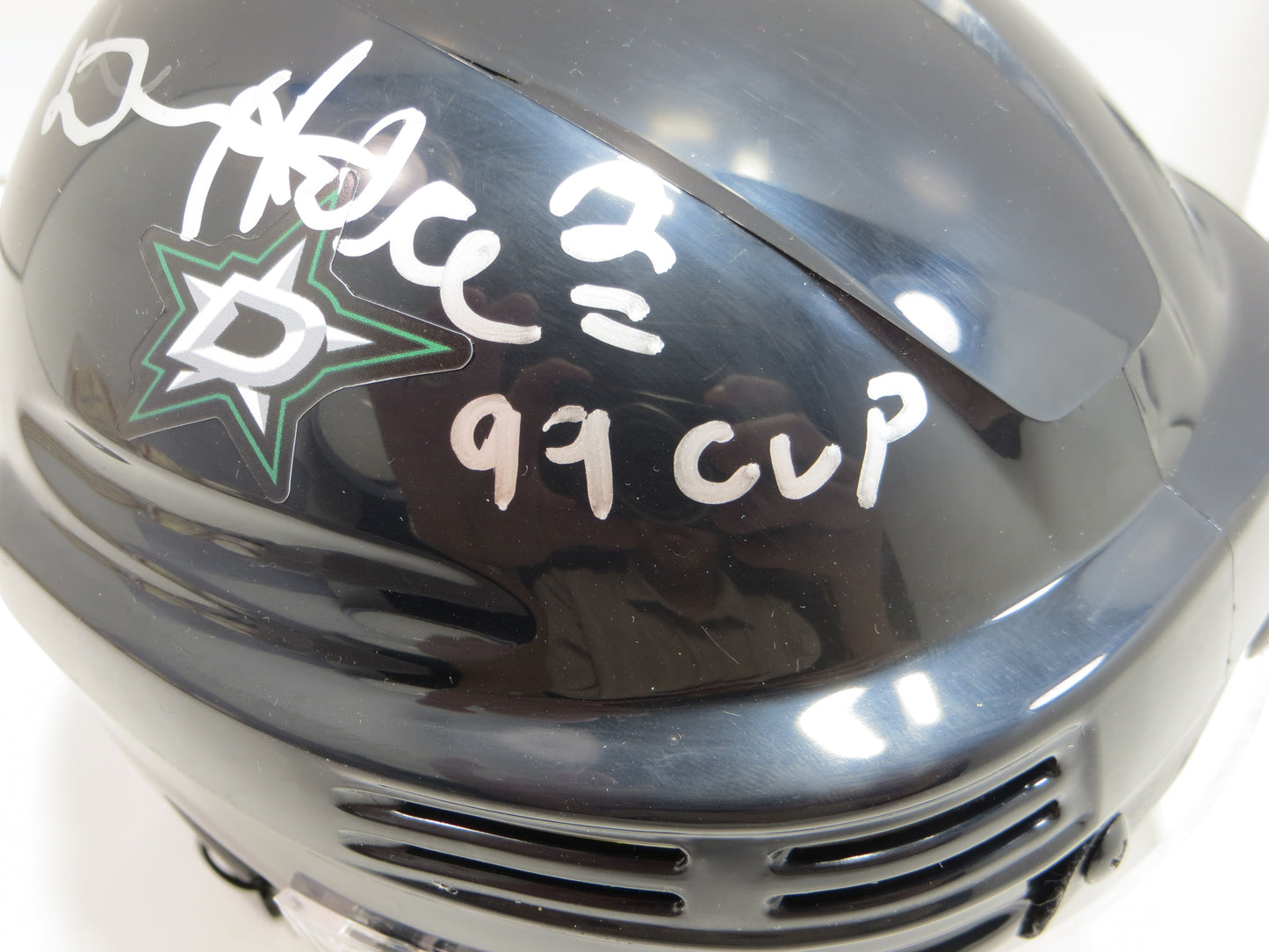 DERIAN HATCHER  DALLAS STARS SIGNED MINI HOCKEY HELMET w/99 CUP BAS COA