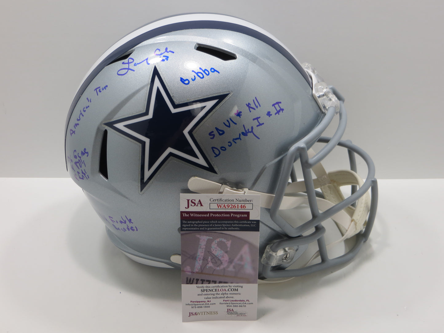 LARRY COLE SIGNED DALLAS COWBOYS RIDDELL F/S HELMET FULL STATS JSA COA