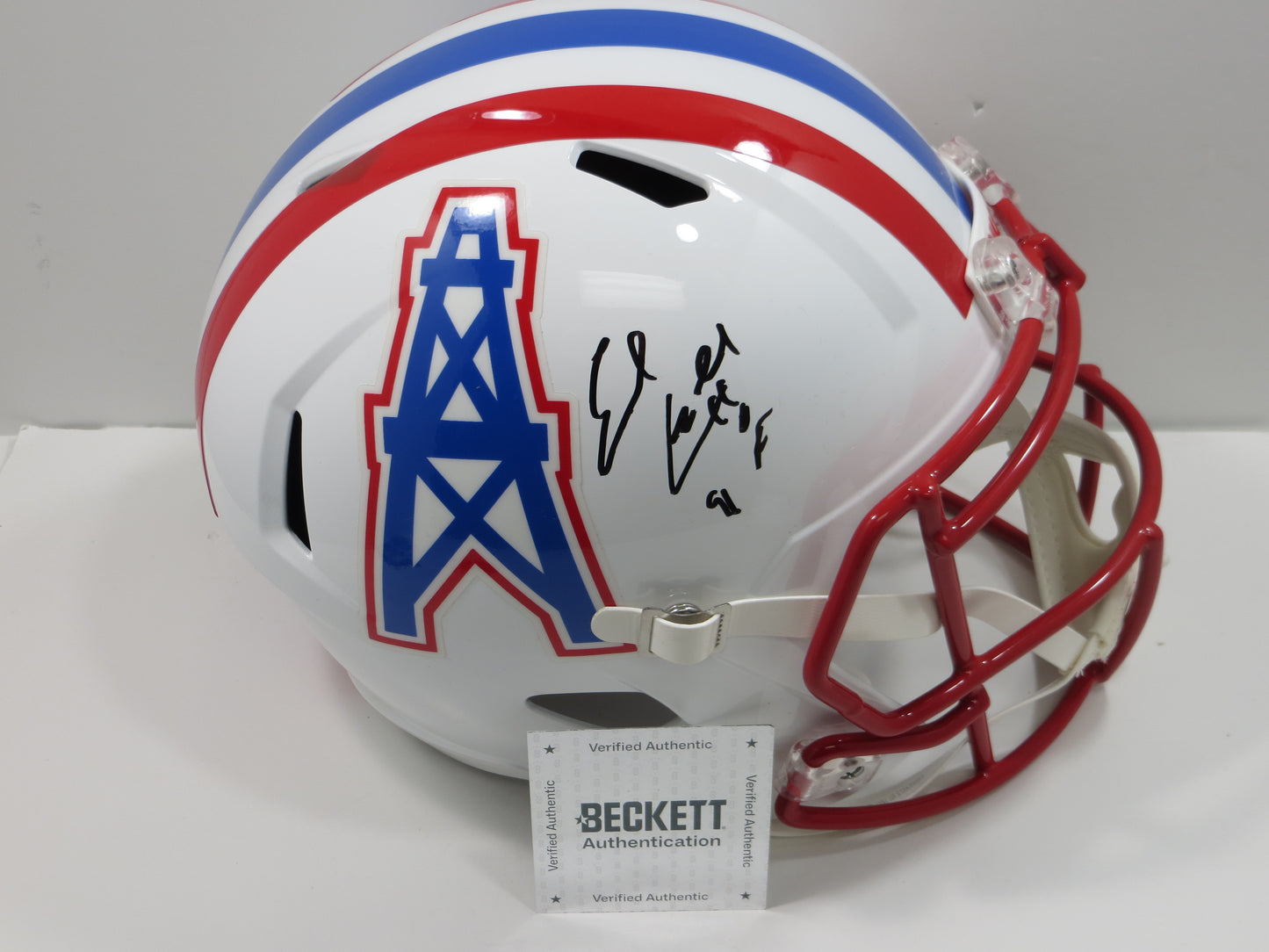 EARL CAMPBELL SIGNED HOUSTON OILERS FULL SIZE HELMET w/INSC UT Longhorns JSA
