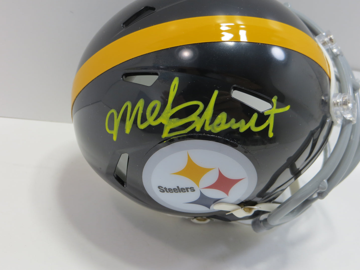 MEL BLOUNT SIGNED PITTSBURGH STEELERS RIDDELL MINI HELMET Yellow Paint Pen BAS