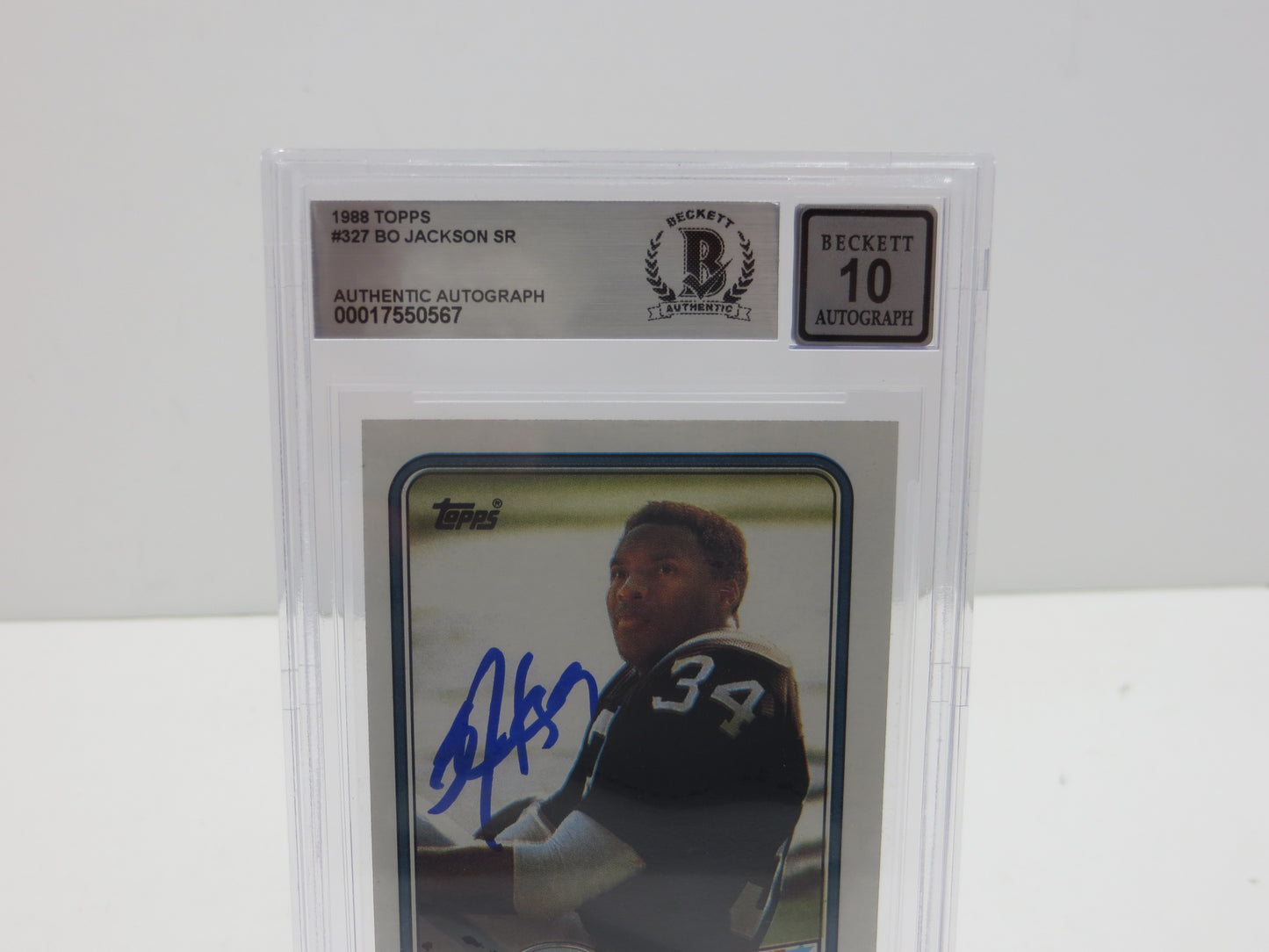 BO JACKSON SIGNED 1988 TOPPS #327 RAIDERS AUBURN BGS BAS SLAB AUTO 10
