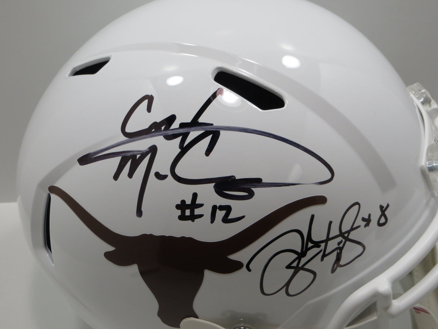 COLT McCOY JORDAN SHIPLEY SIGNED TEXAS LONGHORNS FULL SIZE HELMET BAS
