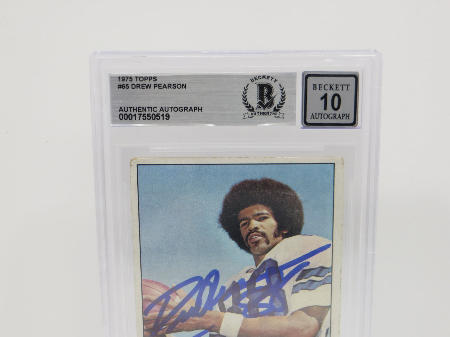 DREW PEARSON SIGNED 1975 TOPPS #65 DALLAS COWBOYS BGS BAS SLAB AUTO 10