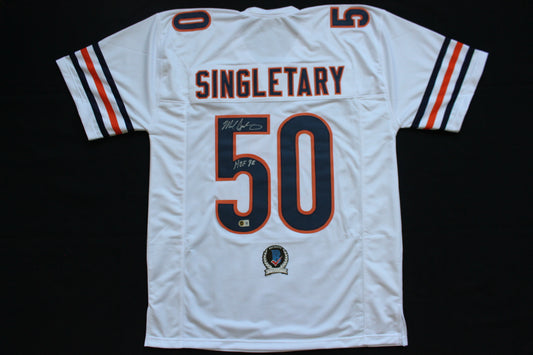 MIKE SINGLETARY CHICAGO BEARS SIGNED WHITE JERSEY w/HOF 98 Baylor Bears BAS