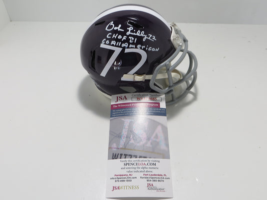 BOB LILLY SIGNED TCU HORNED FROGS #72 MINI HELMET w/MULTI INSCs JSA COA