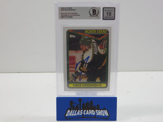 MIKE MODANO SIGNED 1990-91 Topps #348 BAS BGS SLAB AUTO 10
