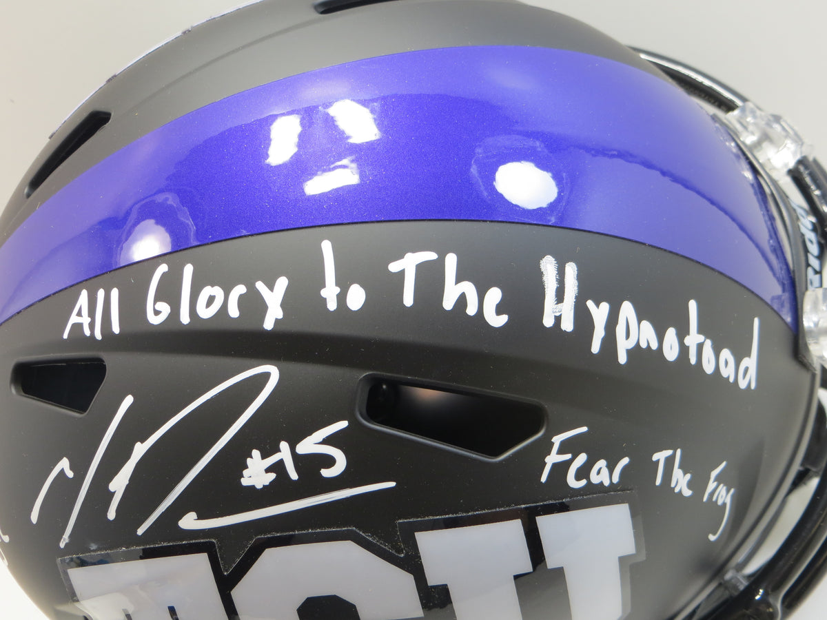 MAX DUGGAN TCU HORNED FROGS SIGNED Black STAT Full SIZE HELMET BAS