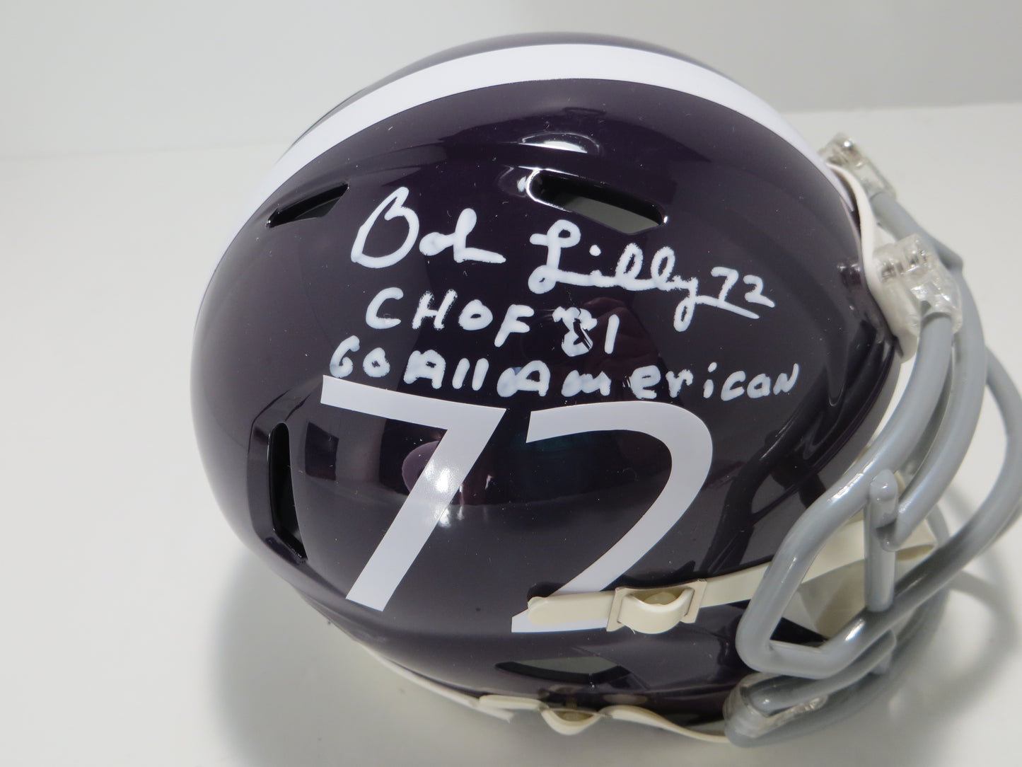 BOB LILLY SIGNED TCU HORNED FROGS #72 MINI HELMET w/MULTI INSCs JSA COA