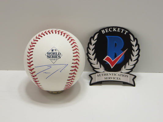 JOSH SMITH TEXAS RANGERS SIGNED OFFICIAL 2023 WORLD SERIES BASEBALL BAS COA