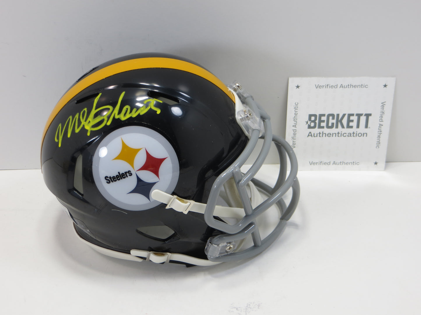 MEL BLOUNT SIGNED PITTSBURGH STEELERS RIDDELL MINI HELMET Yellow Paint Pen BAS