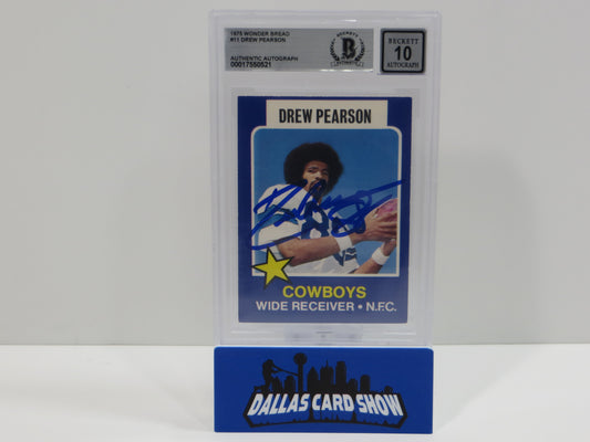 DREW PEARSON SIGNED 1975 WONDER BREAD DALLAS COWBOYS BGS BAS SLAB AUTO 10