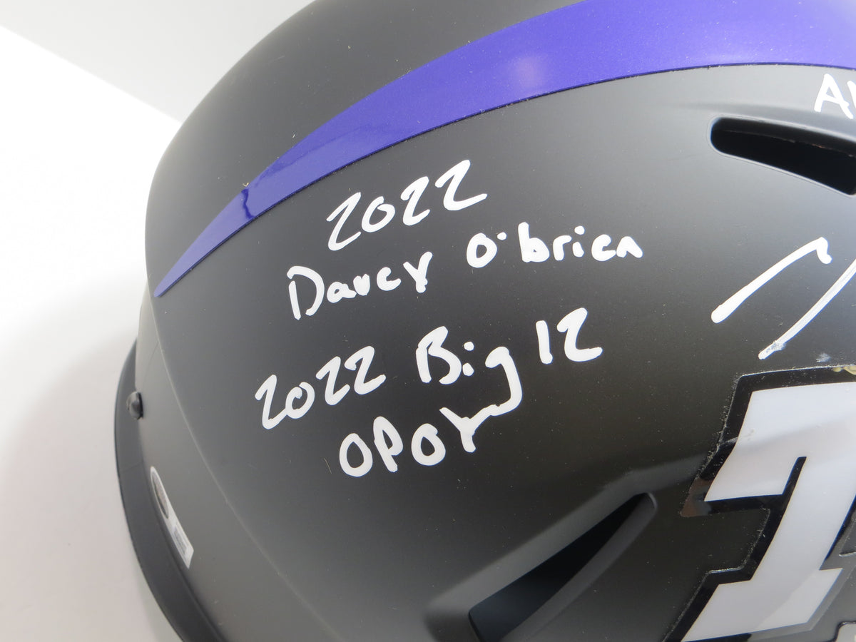 MAX DUGGAN TCU HORNED FROGS SIGNED Black STAT Full SIZE HELMET BAS