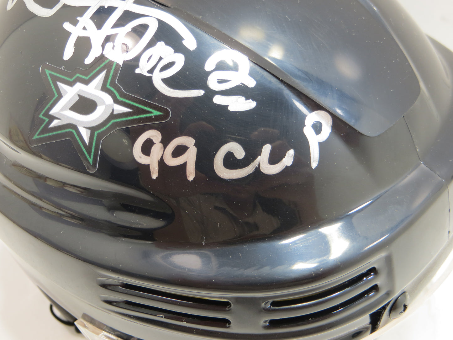 DERIAN HATCHER  DALLAS STARS SIGNED MINI HOCKEY HELMET w/99 CUP BAS COA