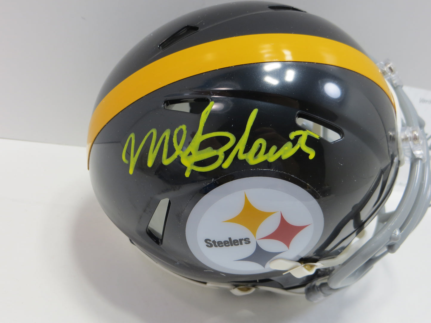 MEL BLOUNT SIGNED PITTSBURGH STEELERS RIDDELL MINI HELMET Yellow Paint Pen BAS