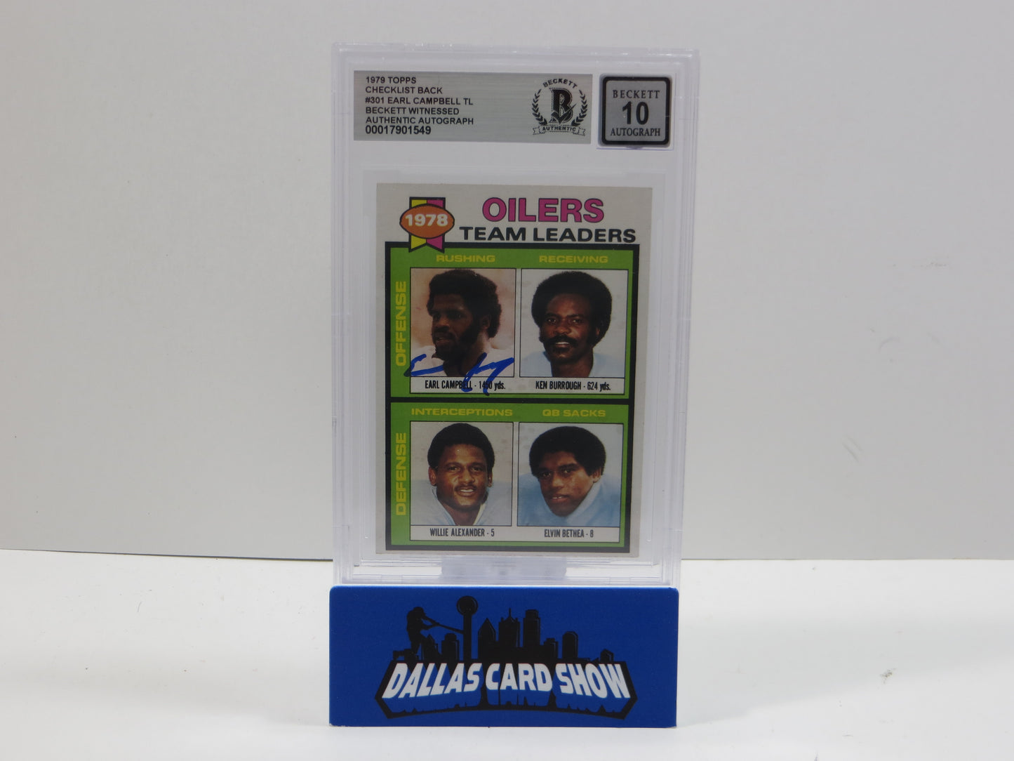 1979 TOPPS CHECKLIST BACK #301 EARL CAMPBELL BGS 10 AUTO