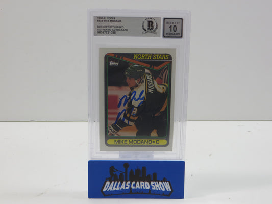 MIKE MODANO SIGNED 1990-91 Topps #348 BAS BGS SLAB AUTO 10