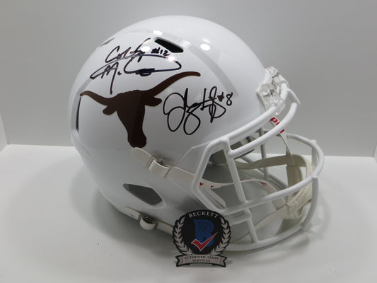 COLT McCOY JORDAN SHIPLEY SIGNED TEXAS LONGHORNS FULL SIZE HELMET BAS