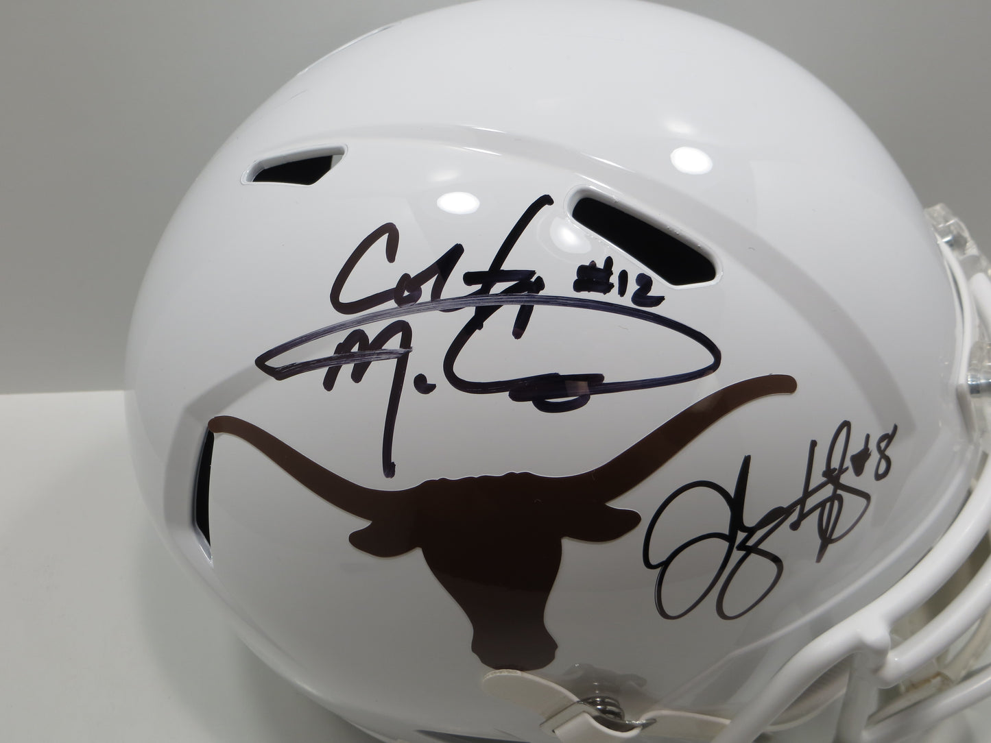 COLT McCOY JORDAN SHIPLEY SIGNED TEXAS LONGHORNS FULL SIZE HELMET BAS