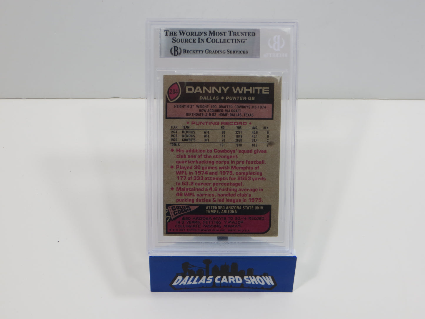 DANNY WHITE DALLAS COWBOYS SIGNED 1977 Topps #284 BGS BAS Rookie