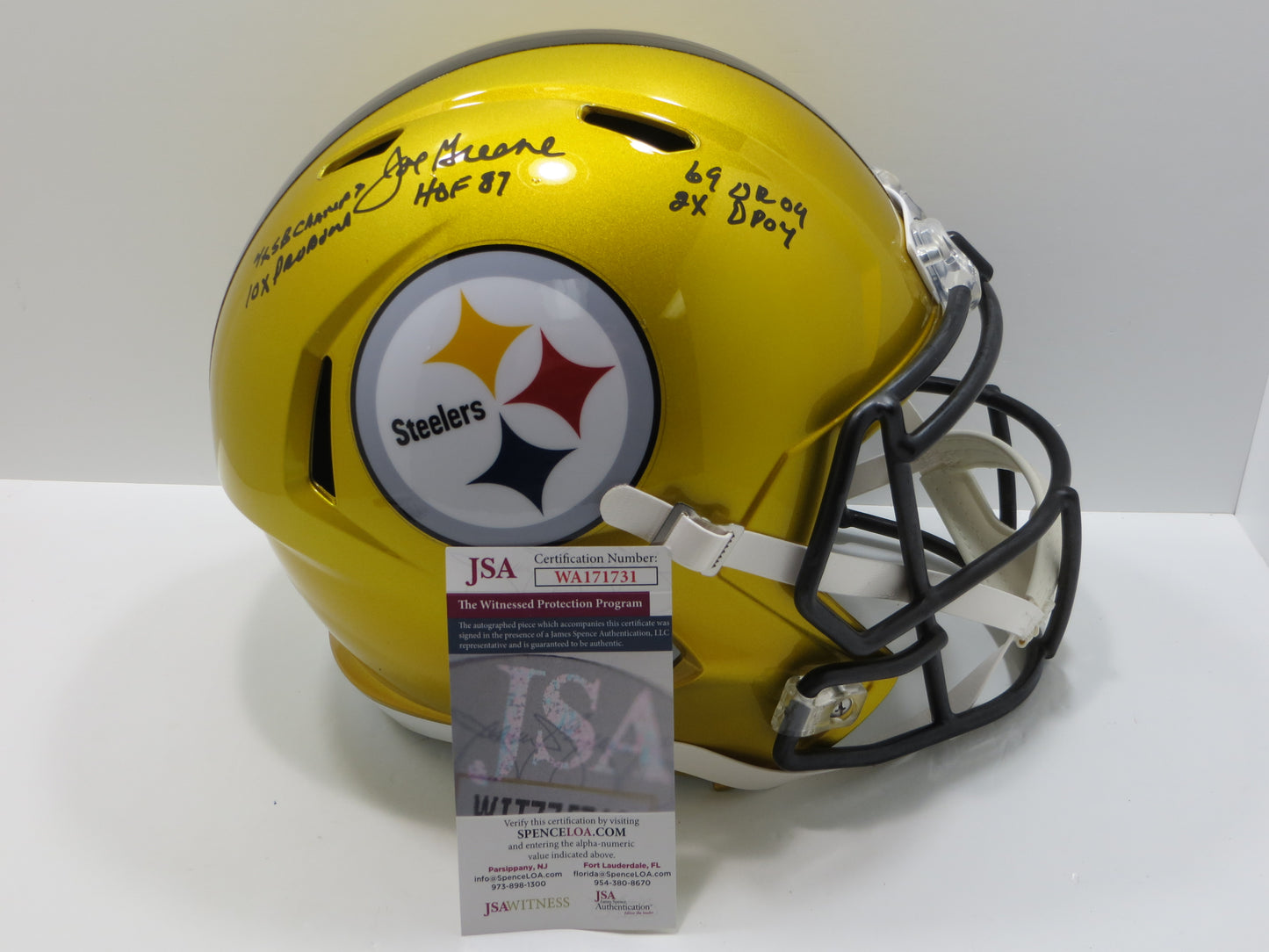 JOE GREENE PITTSBURGH STEELERS SIGNED FLASH FULL SIZE HELMET w/INSCs JSA COA