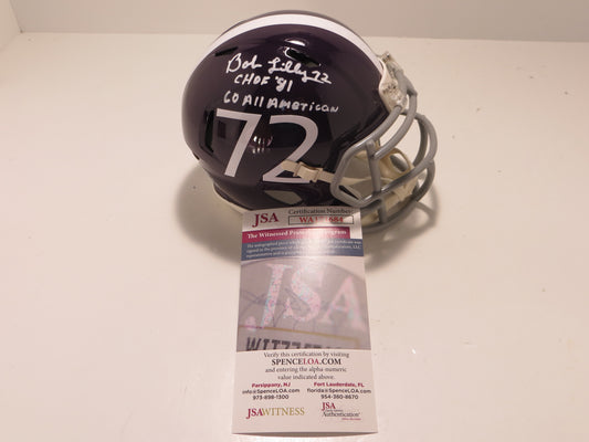 BOB LILLY SIGNED TCU HORNED FROGS #72 MINI HELMET w/MULTI INSCs JSA COA