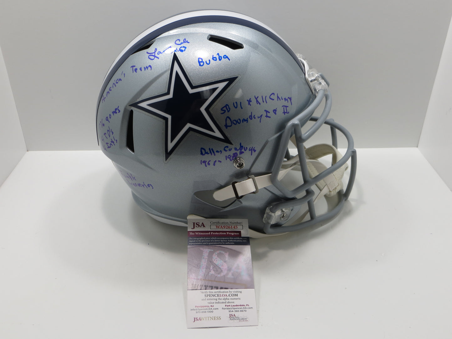 LARRY COLE SIGNED DALLAS COWBOYS RIDDELL F/S HELMET FULL STATS JSA COA