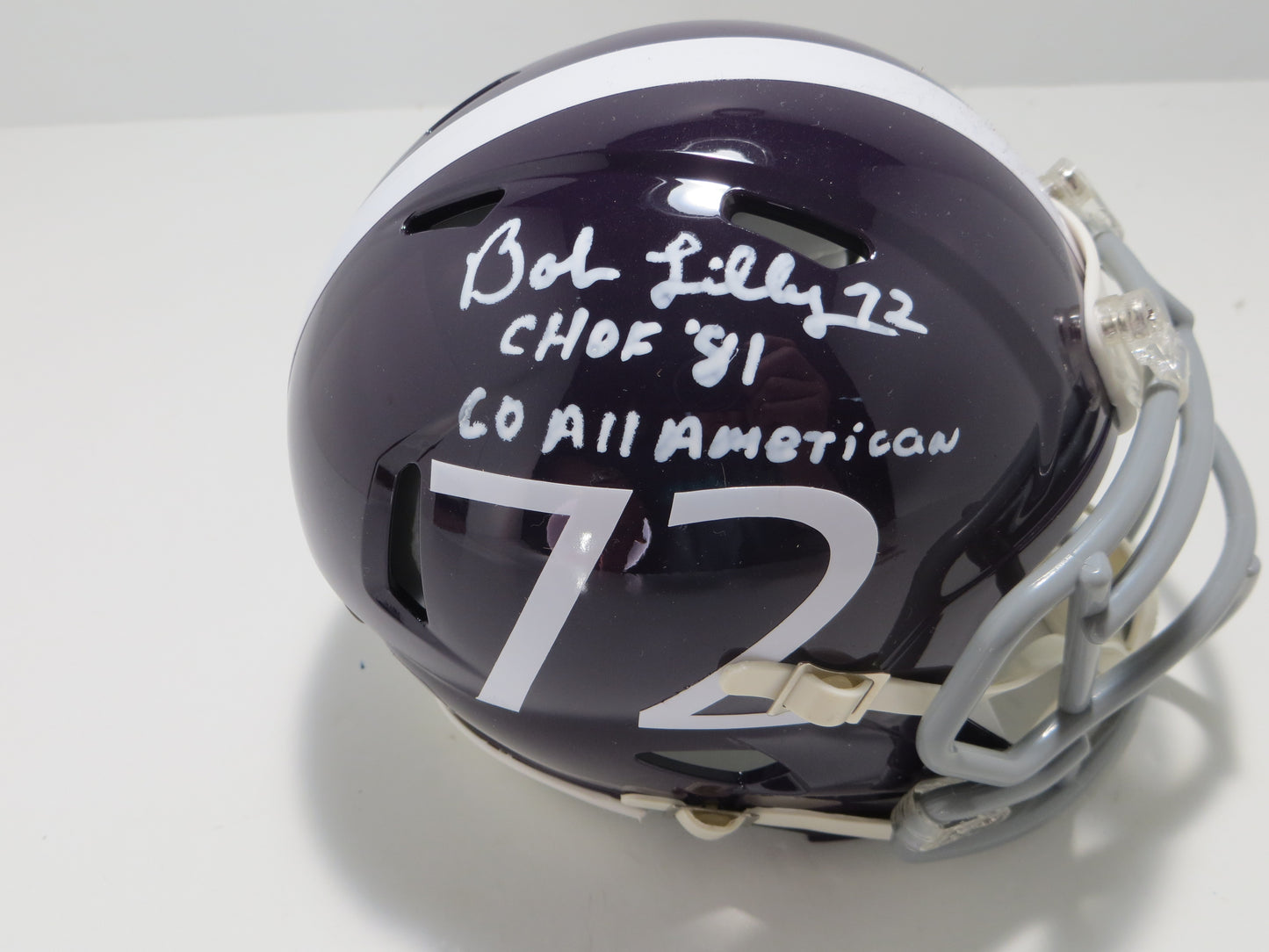 BOB LILLY SIGNED TCU HORNED FROGS #72 MINI HELMET w/MULTI INSCs JSA COA