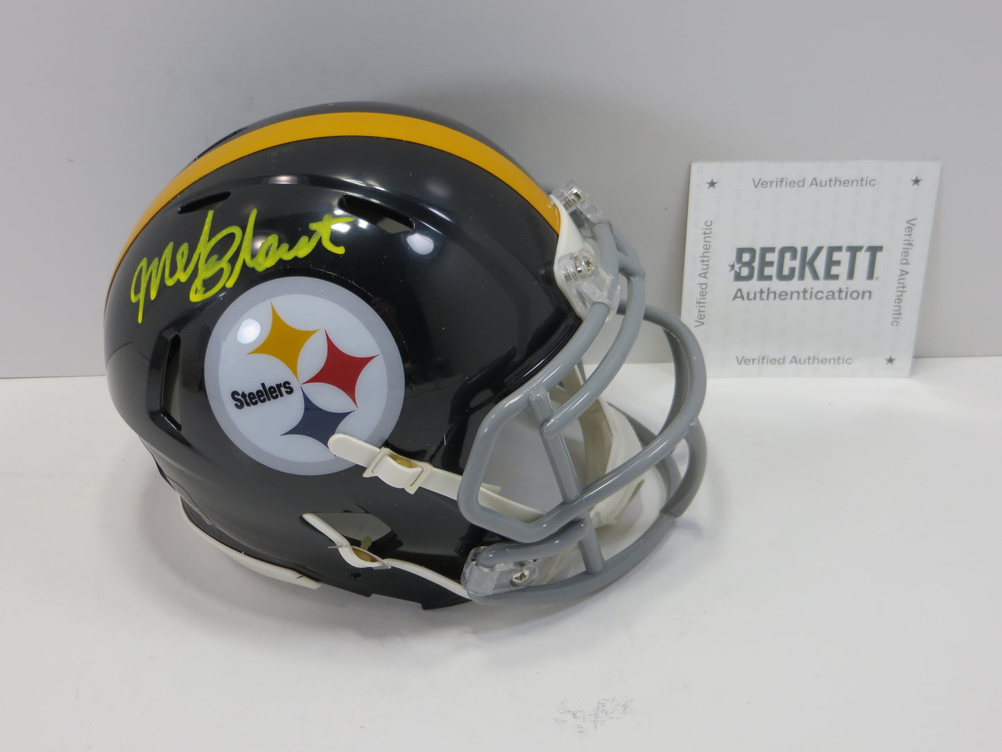 MEL BLOUNT SIGNED PITTSBURGH STEELERS RIDDELL MINI HELMET Yellow Paint Pen BAS