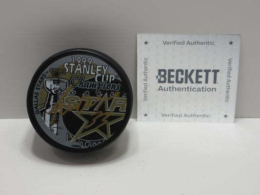 BENOIT HOGUE DALLAS STARS SIGNED 1999 Stanley Cup PUCK BAS COA