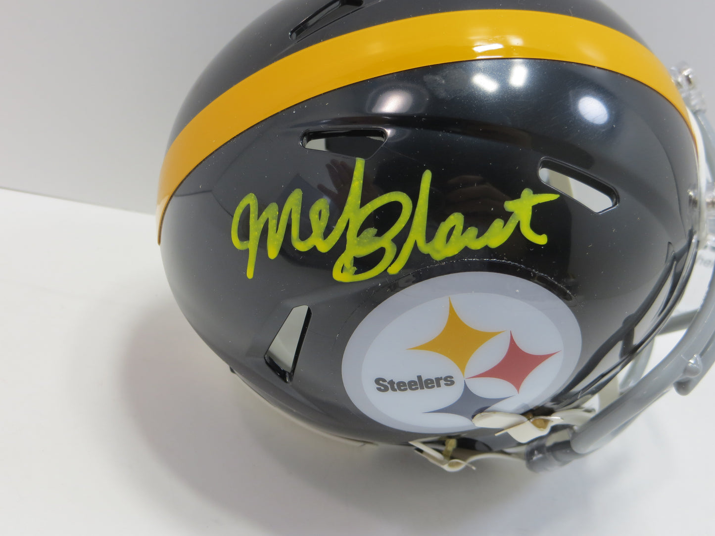 MEL BLOUNT SIGNED PITTSBURGH STEELERS RIDDELL MINI HELMET Yellow Paint Pen BAS