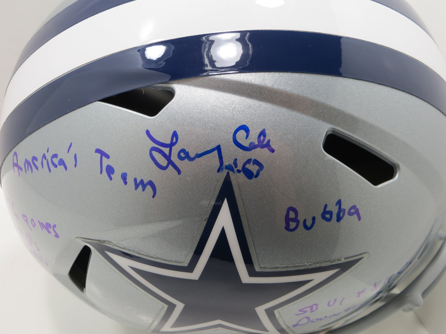 LARRY COLE SIGNED DALLAS COWBOYS RIDDELL F/S HELMET FULL STATS JSA COA