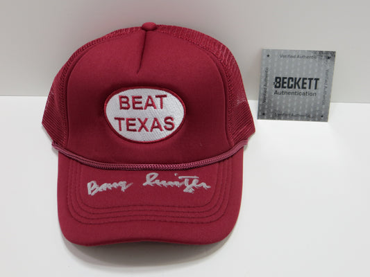BARRY SWITZER OKLAHOMA OU SOONERS SIGNED ICONIC BEAT TEXAS HAT BAS COA
