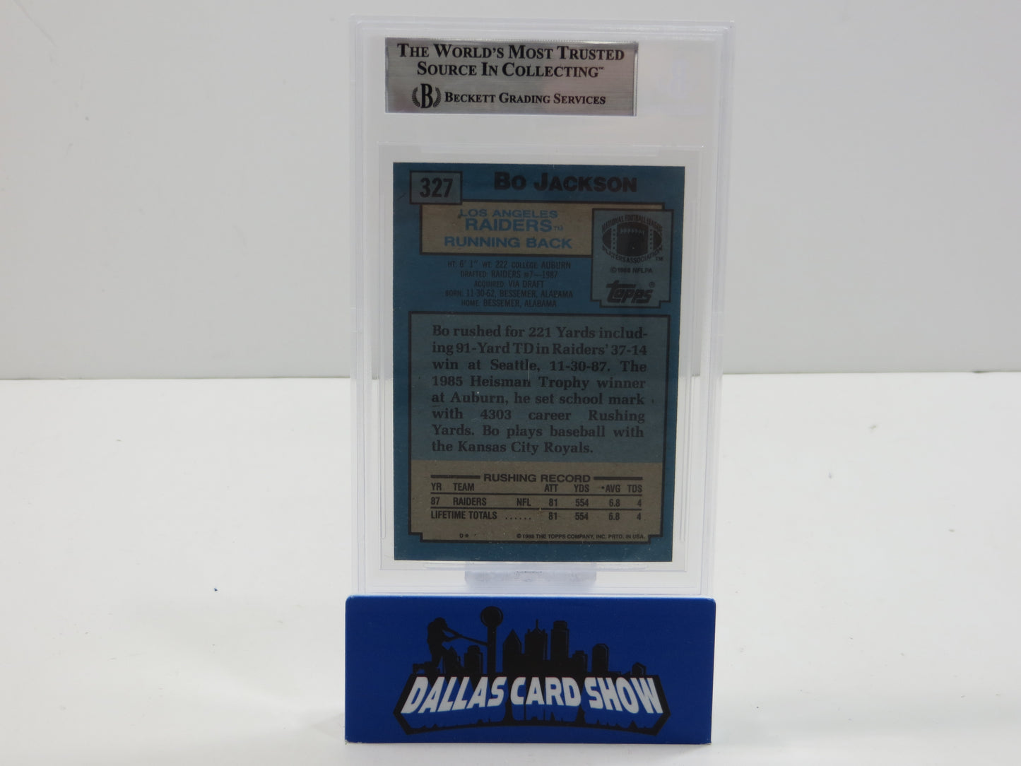 BO JACKSON SIGNED 1988 TOPPS #327 RAIDERS AUBURN ROYALS BGS BAS SLAB